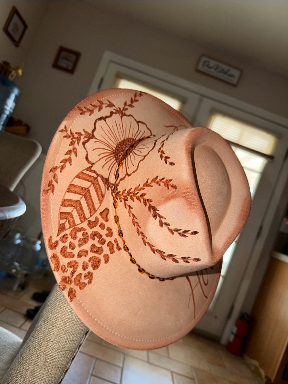 Pink Floral Embroidered Western Hat - Women Accessories